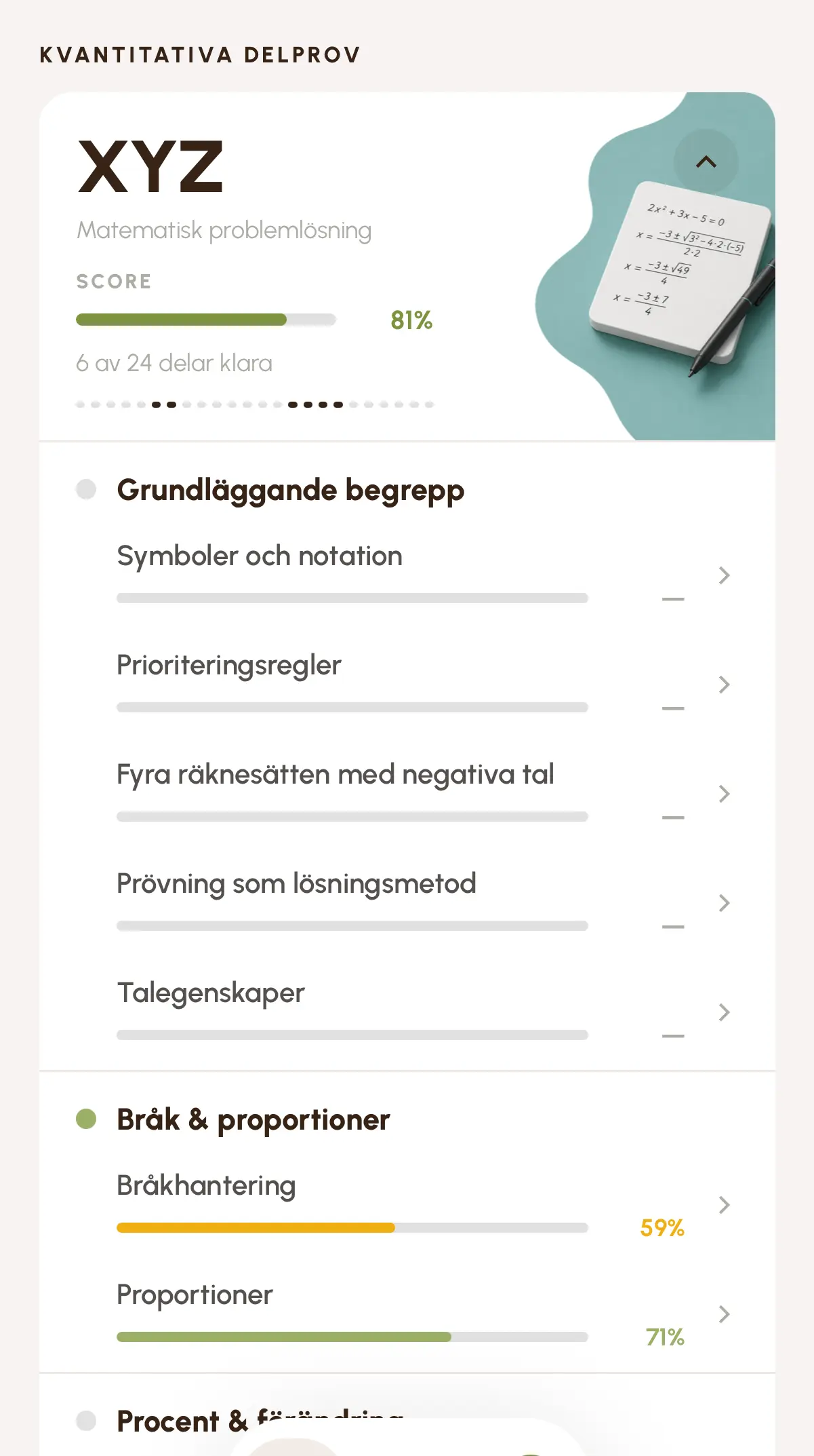 Detaljvy av en övningsuppgift